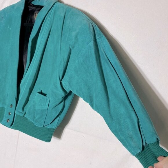 Vintage Daniel Marcus Cropped Teal Suede 90s Jacket  M - Picture 12 of 15